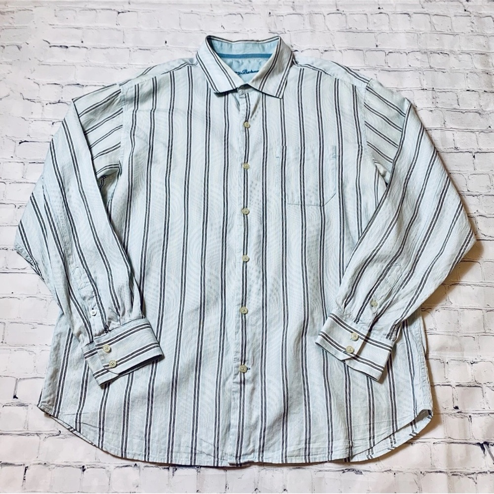 Tommy Bahama Men's XL Silk Blend Button Down Shirt Blue Striped Long Sleeve - Picture 6 of 11